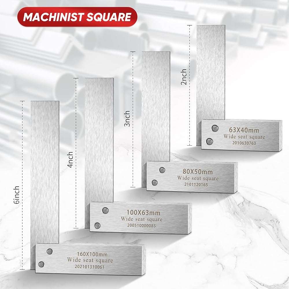 Machinist Square Set, 2", 3", 4" and 6" Squares Machinist Engineer Steel Benchmark Measure Tools High Precision 90 Degree Wide Base Tool L-Type Testing Measuring Tool - Image 2