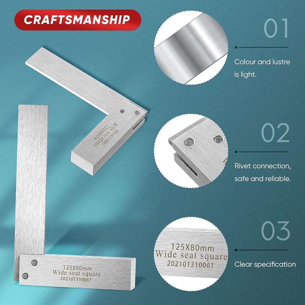Machinist Square Set, 2", 3", 4" and 6" Squares Machinist Engineer Steel Benchmark Measure Tools High Precision 90 Degree Wide Base Tool L-Type Testing Measuring Tool - Image 3