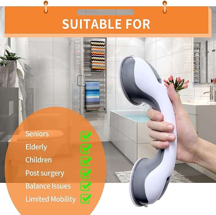 12'' Portable Grab Bars for Bathroom,Ultra Grip Dual Locking Shower Handles for Elderly,Safety Suction Grab Bars for Shower,Balance Assit Hand Rail Support,Injury,Senior,Kids(Gray, 12"-Pack of 2) - Image 5