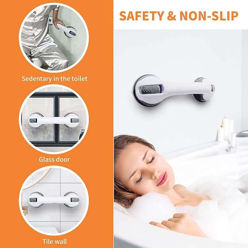 12'' Portable Grab Bars for Bathroom,Ultra Grip Dual Locking Shower Handles for Elderly,Safety Suction Grab Bars for Shower,Balance Assit Hand Rail Support,Injury,Senior,Kids(Gray, 12"-Pack of 2) - Image 6
