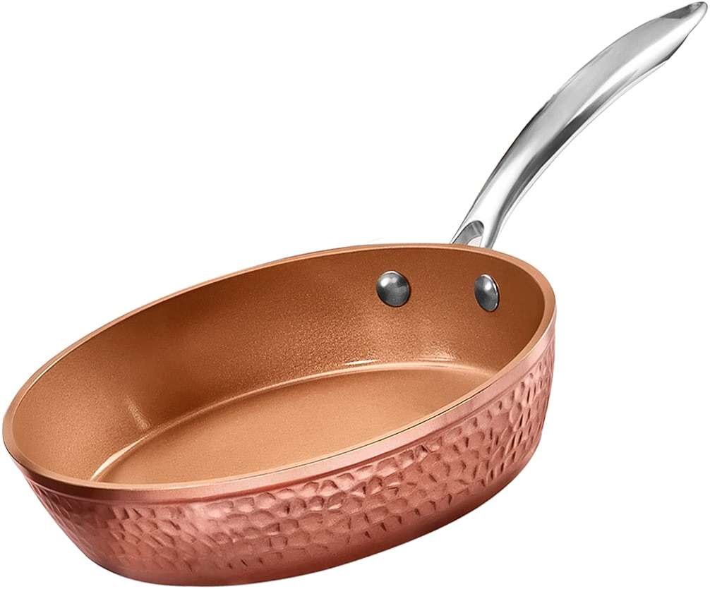 Gotham Steel Hammered Copper 14 Inch Non Stick Frying Pan with Lid, Nonstick Frying Pan with Ceramic Coating and Induction Plate for Even Heating, Oven / Dishwasher Safe, 100% Healthy & Non Toxic - Image 6