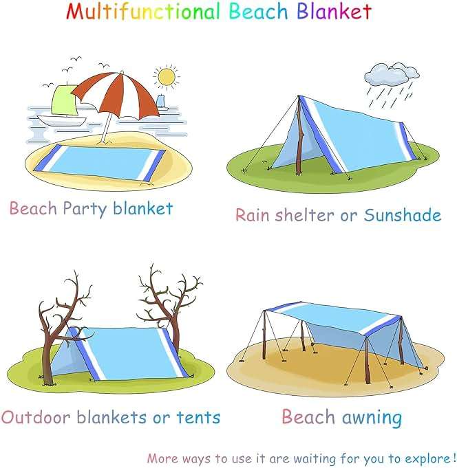 BYDOLL Beach Blanket Waterproof Sandproof Large Sand Free,78''X81''/10'X9' Oversized Sandless Lightweight Blanket Picnic Mat for Beach Travel Camping Hiking with Stakes - Image 5