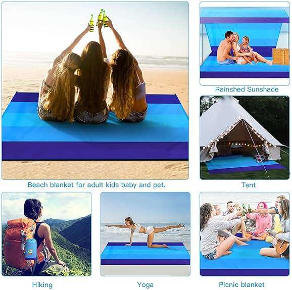 BYDOLL Beach Blanket Waterproof Sandproof Large Sand Free,78''X81''/10'X9' Oversized Sandless Lightweight Blanket Picnic Mat for Beach Travel Camping Hiking with Stakes - Image 6