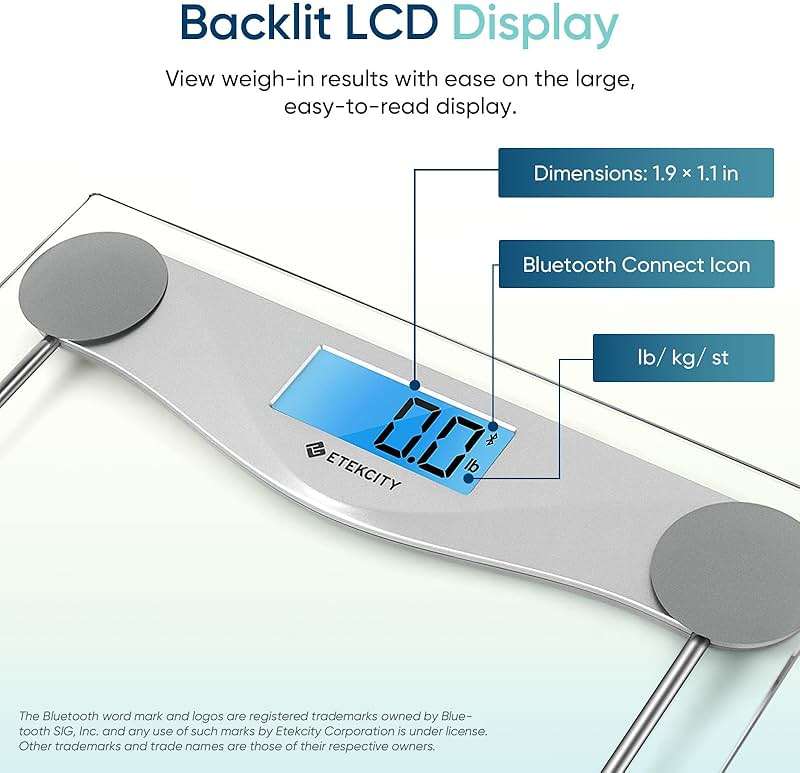 Etekcity Bathroom Scale for Body Weight and BMI, Upgraded Bluetooth Digital Scale, Large Blue LCD Backlight Display, High Precision Measurements, 400 Pounds - Image 4