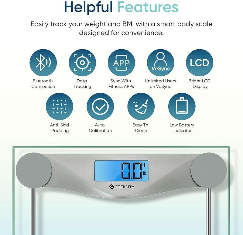 Etekcity Bathroom Scale for Body Weight and BMI, Upgraded Bluetooth Digital Scale, Large Blue LCD Backlight Display, High Precision Measurements, 400 Pounds - Image 5