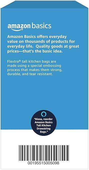 Amazon Basics Flextra Tall Kitchen Drawstring Trash Bags, 13 Gallon, 50 Count, Tear-Resistant, Unscented - Image 6