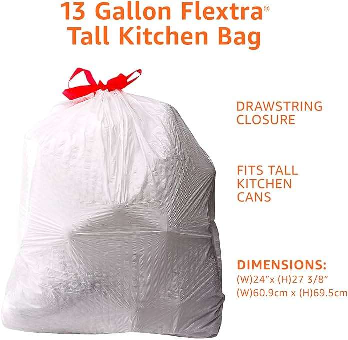 Amazon Basics Flextra Tall Kitchen Drawstring Trash Bags, 13 Gallon, 120 Count - Image 3