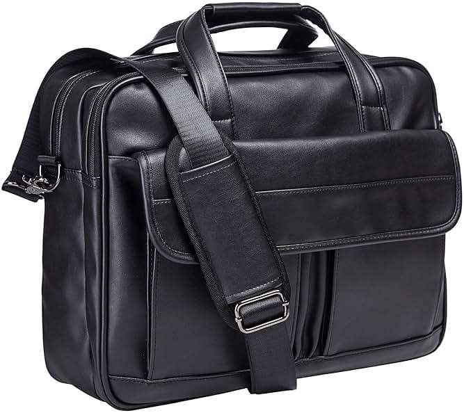 seyfocnia Men's Business Travel Briefcase Leather Handmade Messenger Bags Laptop Bag - Image 1