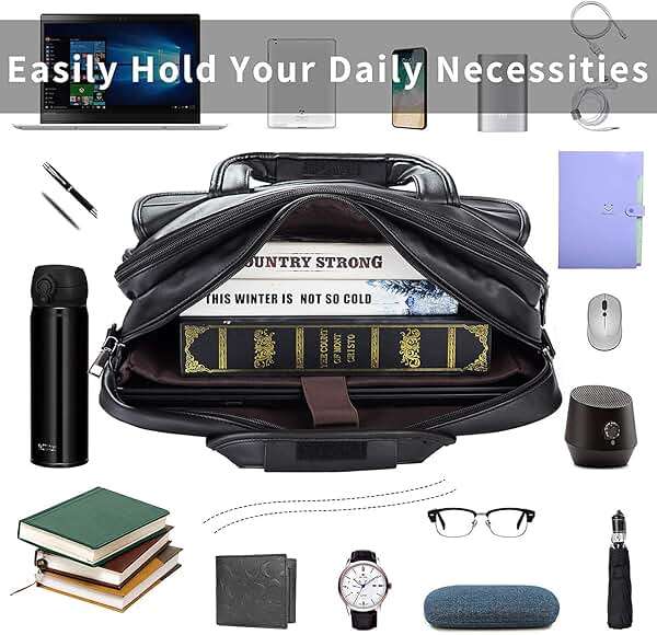 seyfocnia Men's Business Travel Briefcase Leather Handmade Messenger Bags Laptop Bag - Image 2