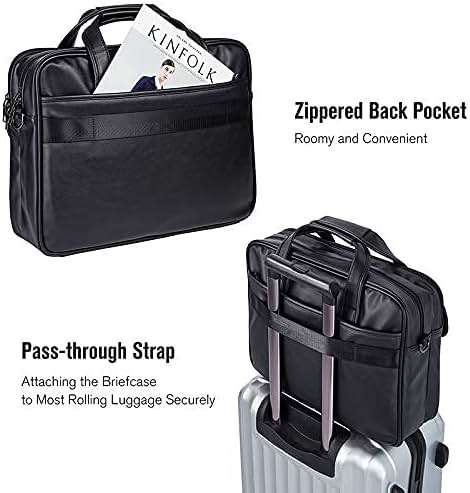 seyfocnia Men's Business Travel Briefcase Leather Handmade Messenger Bags Laptop Bag - Image 3