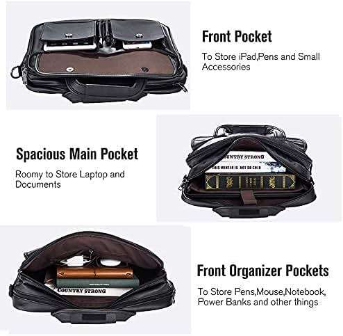 seyfocnia Men's Business Travel Briefcase Leather Handmade Messenger Bags Laptop Bag - Image 4