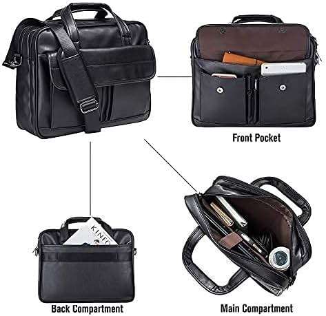 seyfocnia Men's Business Travel Briefcase Leather Handmade Messenger Bags Laptop Bag - Image 5