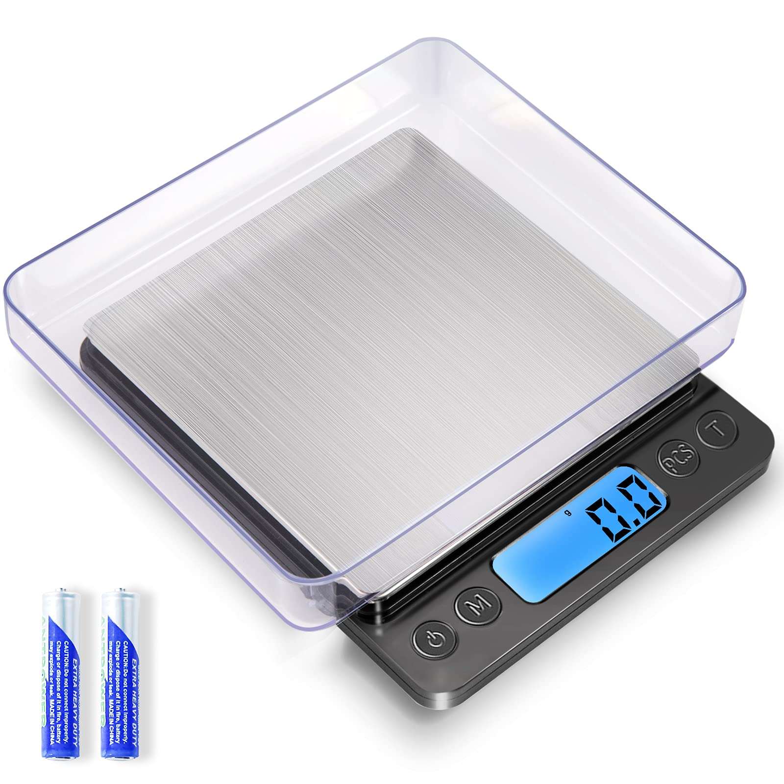 Digital Food Kitchen Scale Upgraded, YONCON 3000g/0.1g High Accuracy Mini Pocket Scale Measures in Grams and oz for Cooking, Baking, Jewelry, Tare Function,2 Trays, LCD Display (Batteries Included) - Image 1