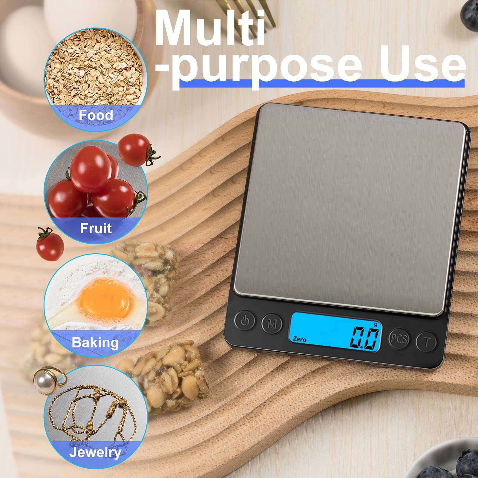 Digital Food Kitchen Scale Upgraded, YONCON 3000g/0.1g High Accuracy Mini Pocket Scale Measures in Grams and oz for Cooking, Baking, Jewelry, Tare Function,2 Trays, LCD Display (Batteries Included) - Image 6