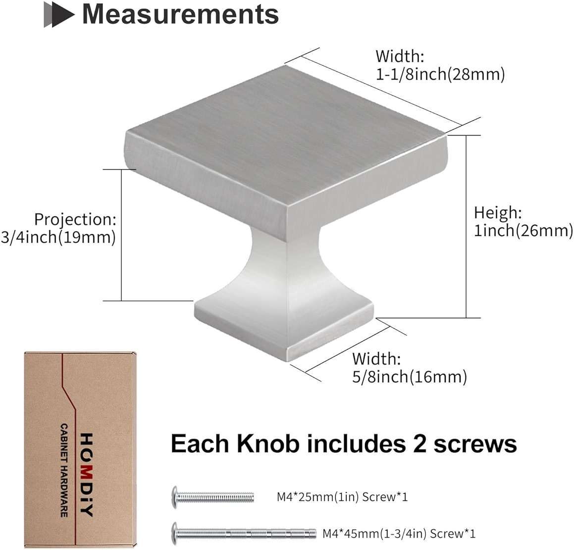 homdiy 30 Pack Square Cabinet Knobs - Brushed Nickel, Silver - Modern Style - Easy to Install - Kitchen, Dresser Drawers - Image 2