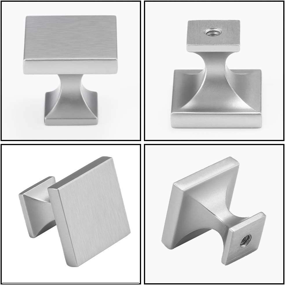 homdiy 30 Pack Square Cabinet Knobs - Brushed Nickel, Silver - Modern Style - Easy to Install - Kitchen, Dresser Drawers - Image 3