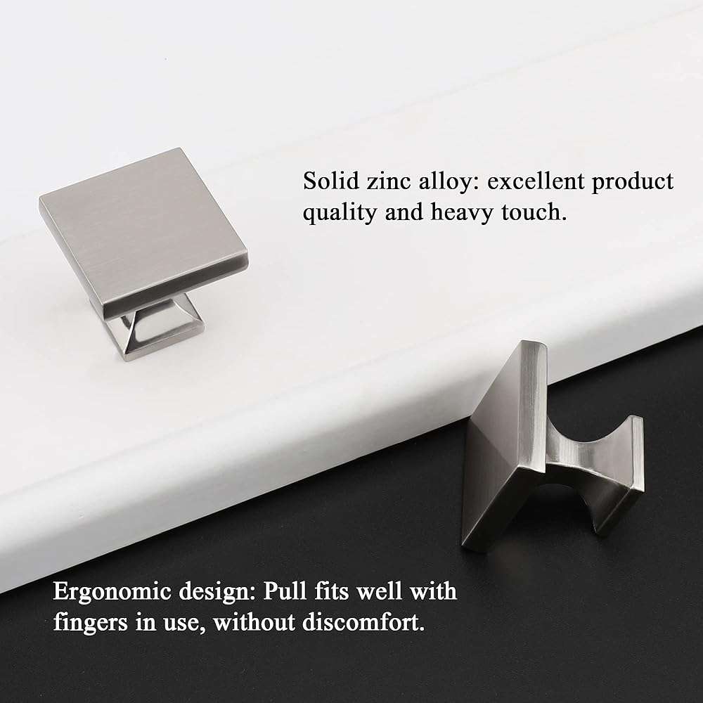 homdiy 30 Pack Square Cabinet Knobs - Brushed Nickel, Silver - Modern Style - Easy to Install - Kitchen, Dresser Drawers - Image 6