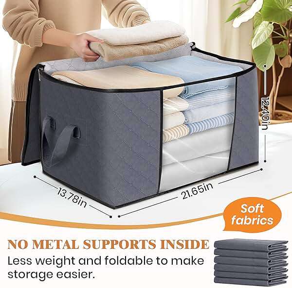 Fab totes 6 Pack Storage Bags for Clothes and Blanket, Foldable Closet Organizers and Storage with Zippers, Clear Window and Handles, Fabric Storage Bins for Sweater, Comforter, Bedding,Linen Sheets - Image 3
