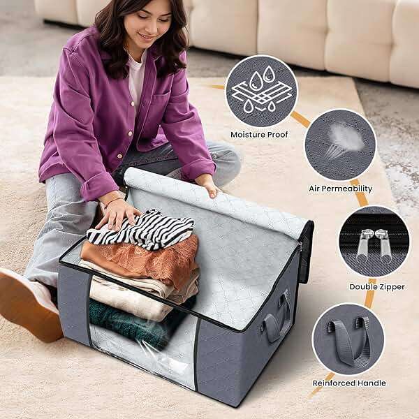 Fab totes 6 Pack Storage Bags for Clothes and Blanket, Foldable Closet Organizers and Storage with Zippers, Clear Window and Handles, Fabric Storage Bins for Sweater, Comforter, Bedding,Linen Sheets - Image 4