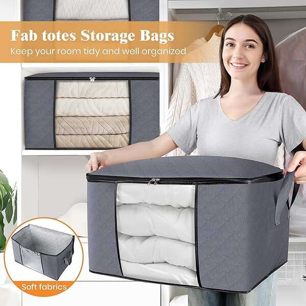 Fab totes 6 Pack Storage Bags for Clothes and Blanket, Foldable Closet Organizers and Storage with Zippers, Clear Window and Handles, Fabric Storage Bins for Sweater, Comforter, Bedding,Linen Sheets - Image 5