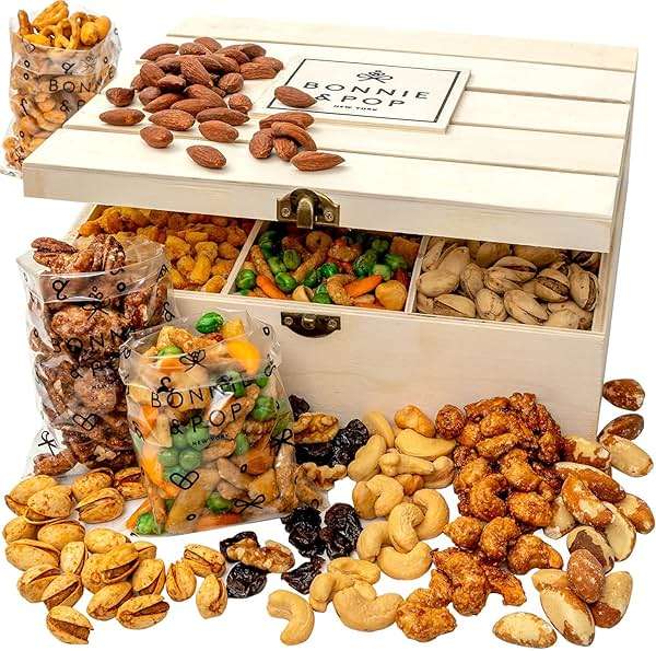 Nut Gift Basket | Healthy Gift of Assorted Nuts in Reusable Wood Crate | Large Variety Tray with Unique Flavors |Fathers Day, Parties, Holidays, Birthday, Sympathy, Office, Thank You, Him, Her | Bonnie & Pop - Image 2