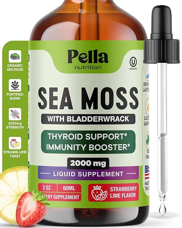 Pella Nutrition Sea Moss Drops with Bladderwrack – 4X Faster Absorption Than Irish Sea Moss Gel Superfood, Gummies, and Capsules – Digestive & Immune Support Supplement (Strawberry Lime, 60mL) - Image 1