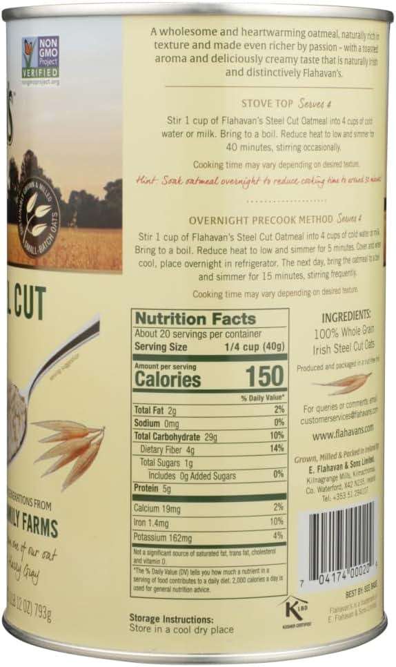Flahavan’s Irish Steel Cut Oatmeal, 28 Ounce, 100% Whole Grain Oats, Non-GMO Verified, Field to Spoon, Traditional Irish Oatmeal, Tin [Pack of 2] - Image 2
