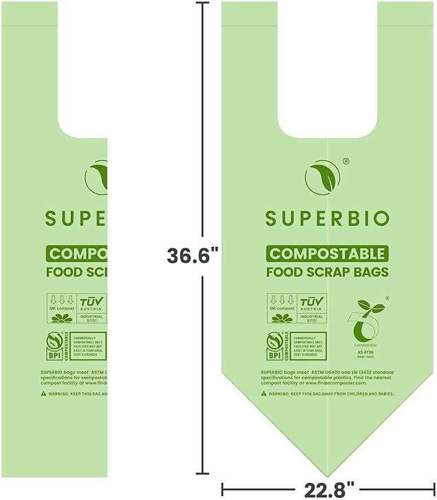 SUPERBIO 13 Gallon Compostable Kitchen Waste Bags with Handles, Food Scrap Bags Certified by BPI, OK compost INDUSTRIAL, 30 Count, 49.2L - Image 3