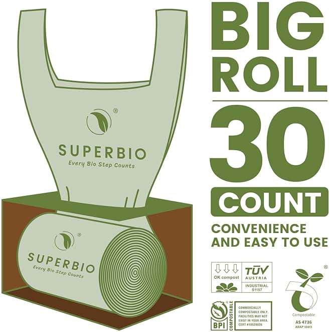 SUPERBIO 13 Gallon Compostable Kitchen Waste Bags with Handles, Food Scrap Bags Certified by BPI, OK compost INDUSTRIAL, 30 Count, 49.2L - Image 5