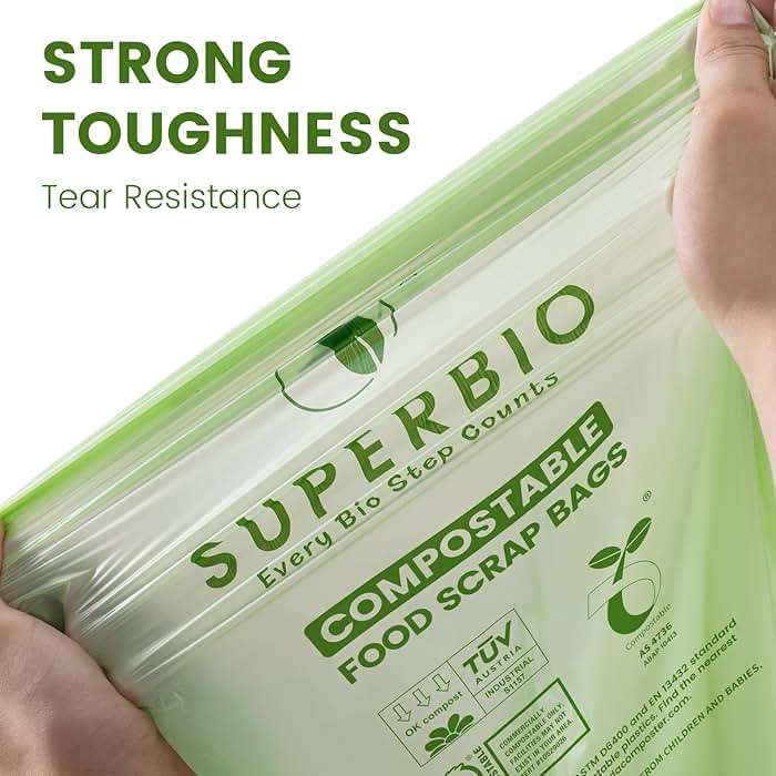 SUPERBIO 13 Gallon Compostable Kitchen Waste Bags with Handles, Food Scrap Bags Certified by BPI, OK compost INDUSTRIAL, 30 Count, 49.2L - Image 6