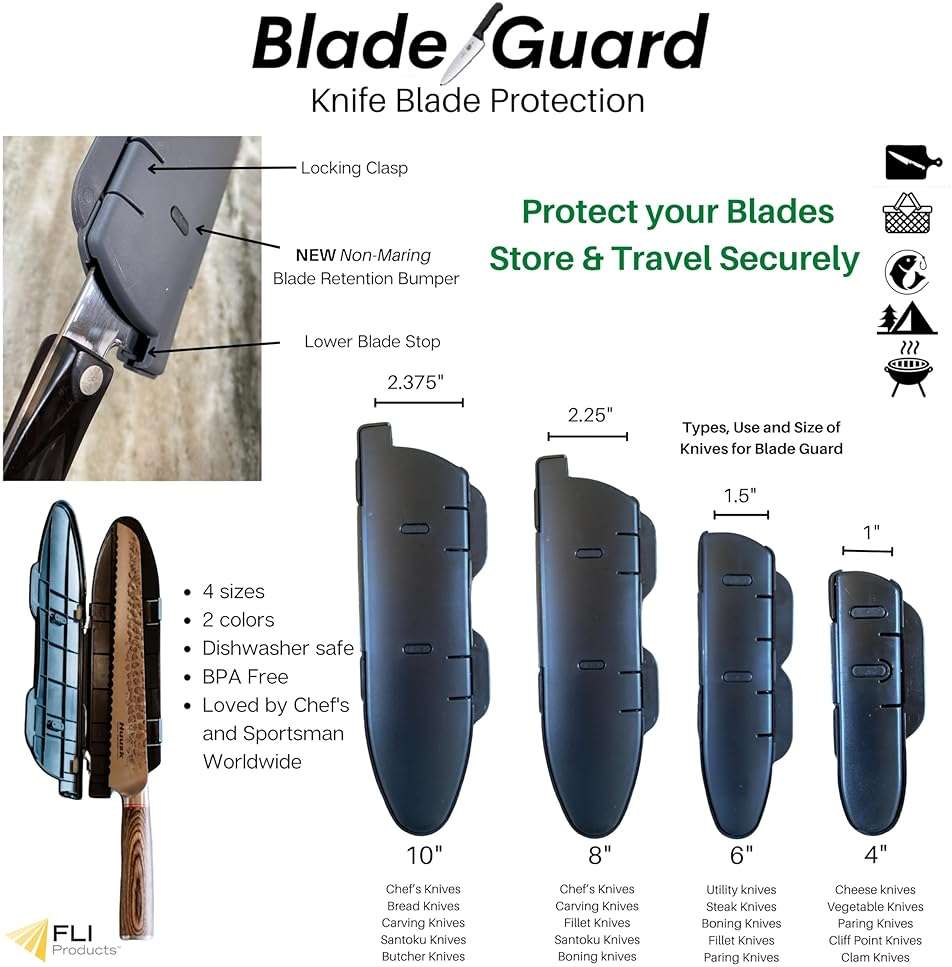 Agilux Blade Guard Knife Blade Protector Made in USA Safe Storage and Transport for Kitchen Knives Protects Edges in Drawers Travel Camping RV, Dishwasher Safe, Grey (10in) - Image 3