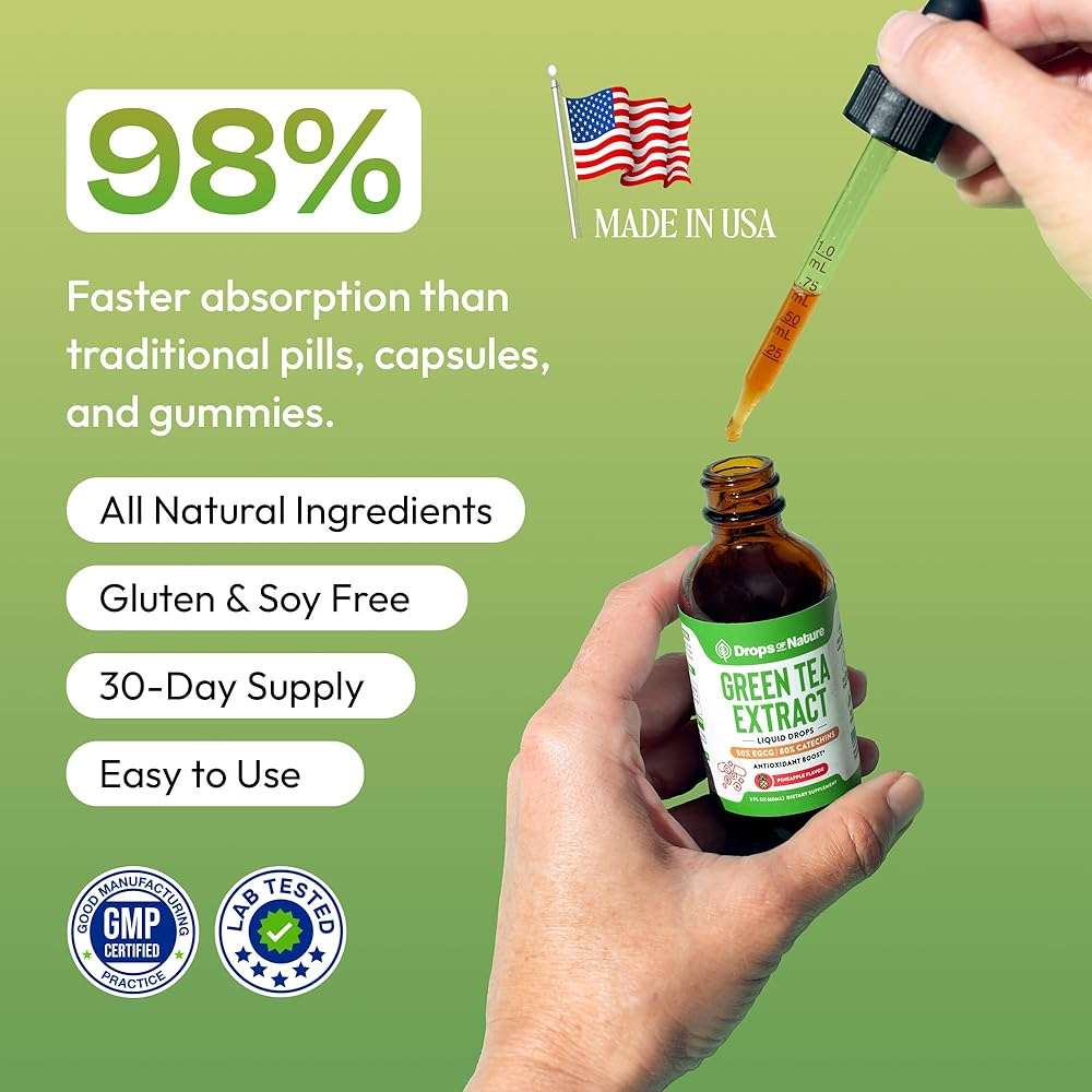 Green Tea 10:1 Extract 50% EGCG - Green Tea Liquid Drops - Vegan, 4X More Powerful Than Pills & Capsules - 2oz Antioxidant & Immune Supplement - Skin, Heart Support, Brain Health & Memory Boost - Image 3