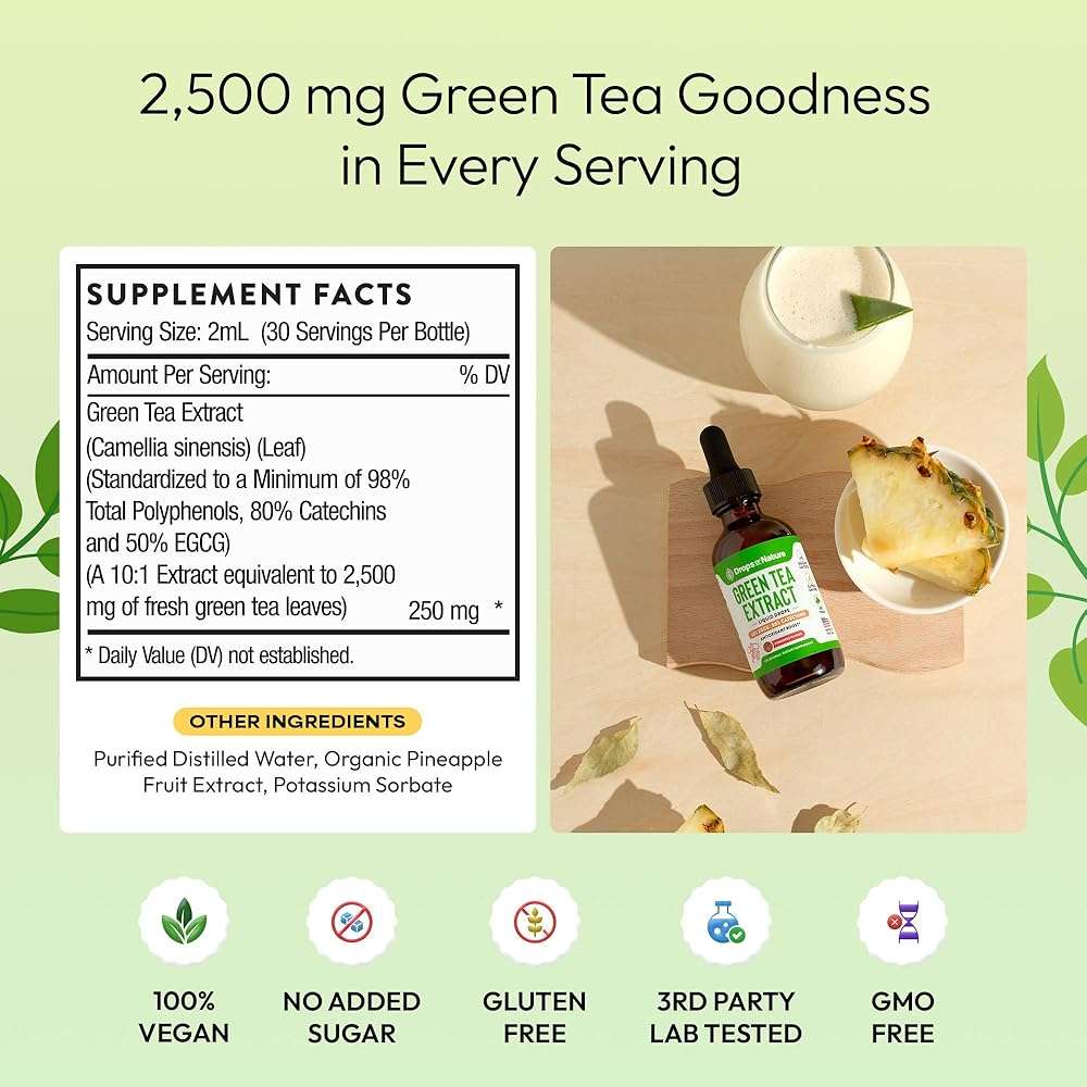 Green Tea 10:1 Extract 50% EGCG - Green Tea Liquid Drops - Vegan, 4X More Powerful Than Pills & Capsules - 2oz Antioxidant & Immune Supplement - Skin, Heart Support, Brain Health & Memory Boost - Image 4