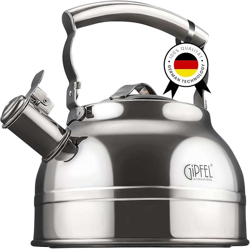 GIPFEL INTERNATIONAL Whistling Tea Kettle Stovetop - Food Grade Stainless Steel Teapot for Stove Top with Ergonomic Handle for Gas, Induction, Electric Stovetops 2.3 Quart - Image 1