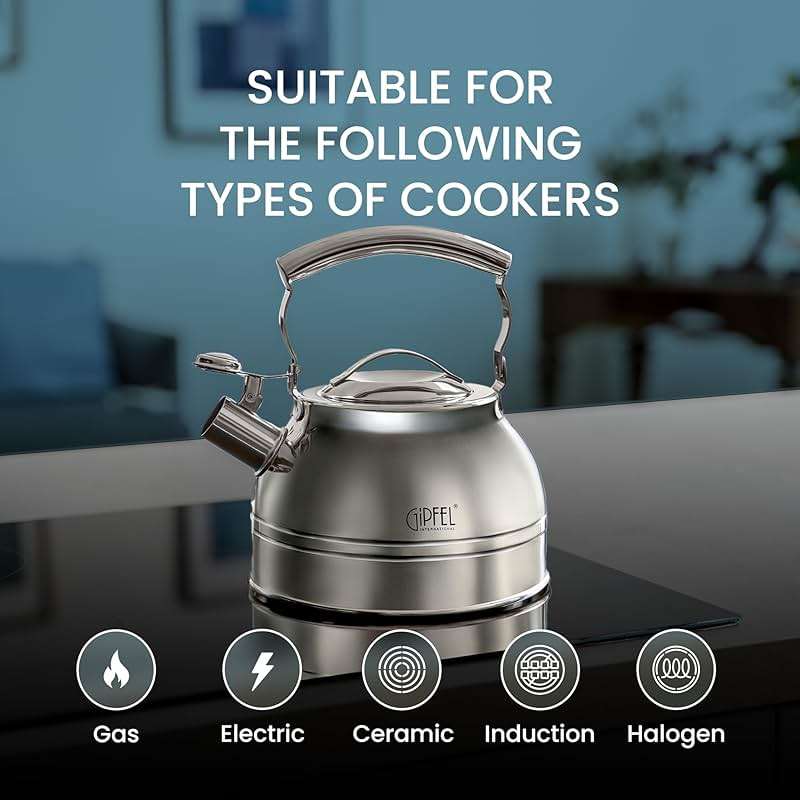 GIPFEL INTERNATIONAL Whistling Tea Kettle Stovetop - Food Grade Stainless Steel Teapot for Stove Top with Ergonomic Handle for Gas, Induction, Electric Stovetops 2.3 Quart - Image 6