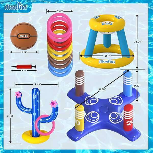 Max Fun Pool Toys Games Set, Inflatable Cross Ring Toss Games, Floating Pool Basketball Hoop, Inflatable Cactus Pool Floats for Kids Teens Adults Swimming Water Toys (3-Piece Set) - Image 2