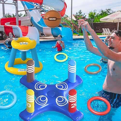 Max Fun Pool Toys Games Set, Inflatable Cross Ring Toss Games, Floating Pool Basketball Hoop, Inflatable Cactus Pool Floats for Kids Teens Adults Swimming Water Toys (3-Piece Set) - Image 5