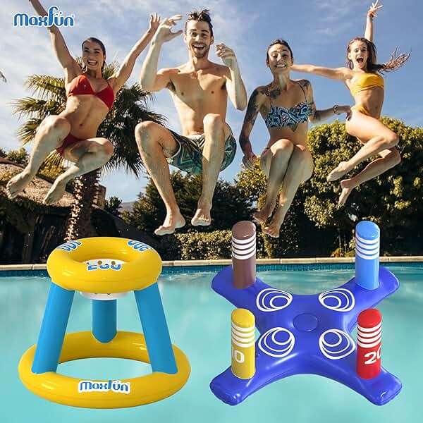 Max Fun Pool Toys Games Set, Inflatable Cross Ring Toss Games, Floating Pool Basketball Hoop, Inflatable Cactus Pool Floats for Kids Teens Adults Swimming Water Toys (3-Piece Set) - Image 7