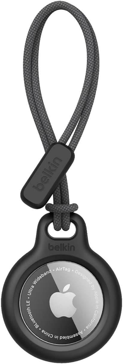 Belkin Apple Airtag Secure Holder With Strap - Apple Air Tag Keychain - Airtag Holder With Strap For Key Ring - Airtag Keychain Accessories - Scratch Resistant Airtag Case With Raised Edges - Black - Image 1