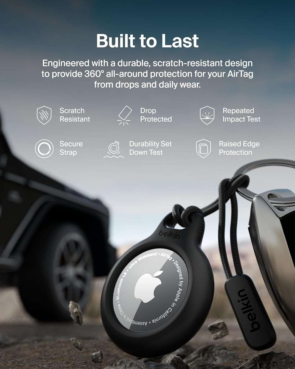 Belkin Apple Airtag Secure Holder With Strap - Apple Air Tag Keychain - Airtag Holder With Strap For Key Ring - Airtag Keychain Accessories - Scratch Resistant Airtag Case With Raised Edges - Black - Image 5