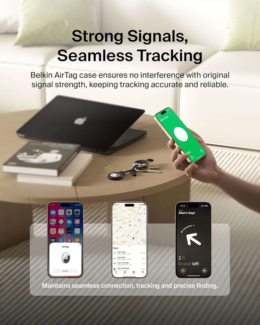 Belkin Apple Airtag Secure Holder With Strap - Apple Air Tag Keychain - Airtag Holder With Strap For Key Ring - Airtag Keychain Accessories - Scratch Resistant Airtag Case With Raised Edges - Black - Image 6