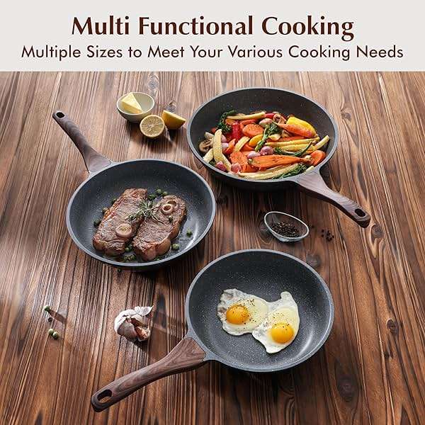 SENSARTE Nonstick Frying Pan Skillets, Swiss Granite Coating Omelette Pans, Healthy Cookware Chef's Pan, Free of Intentionally Added PFOA (9.5+11+12.5 Inch) - Image 6