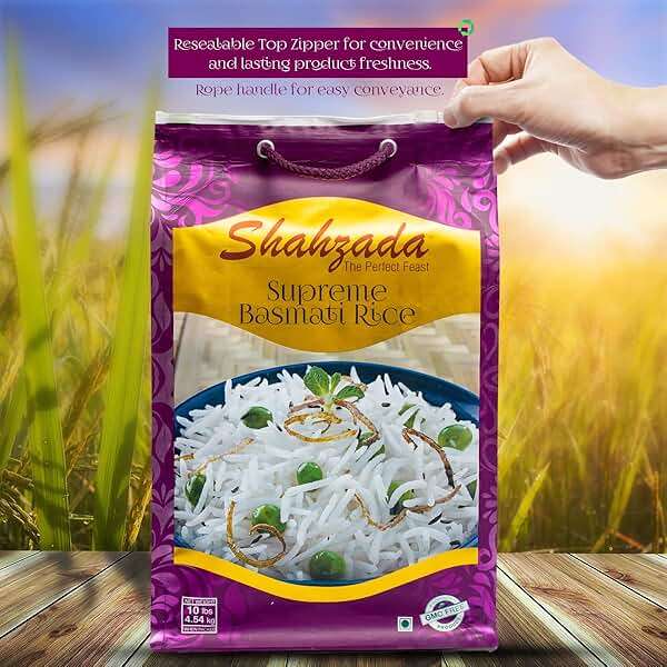 Shahzada Supreme Basmati Rice 10 Lbs – Extra Long Grain, Non-Sticky, Non GMO, Vegan, Gluten Free, No Cholesterol, Low Sodium, Zip-Lock Bag, Parboiled - Image 6