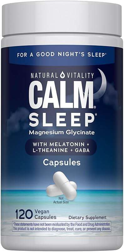 Natural Vitality Calm Sleep Capsules | Magnesium with Melatonin, L-Theanine & GABA Supplement | for a Good Night's Sleep | Non-GMO, Gluten Free & Vegan | 120 Count - Image 1