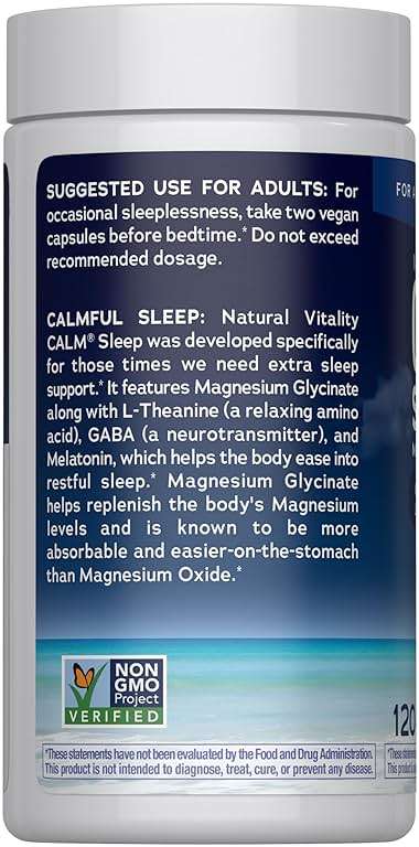 Natural Vitality Calm Sleep Capsules | Magnesium with Melatonin, L-Theanine & GABA Supplement | for a Good Night's Sleep | Non-GMO, Gluten Free & Vegan | 120 Count - Image 3