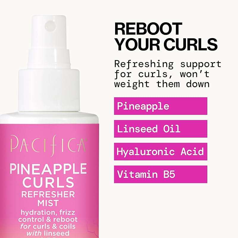 Pacifica Pineapple Curls Refresher Mist - Curl Refresher Spray, with Hyaluronic Acid, Vitamin B5 and Plant Oils, Vegan and Dermatologist Tested Curly Hair Products and Wavy Hair Products - 4 Fl Oz - Image 3