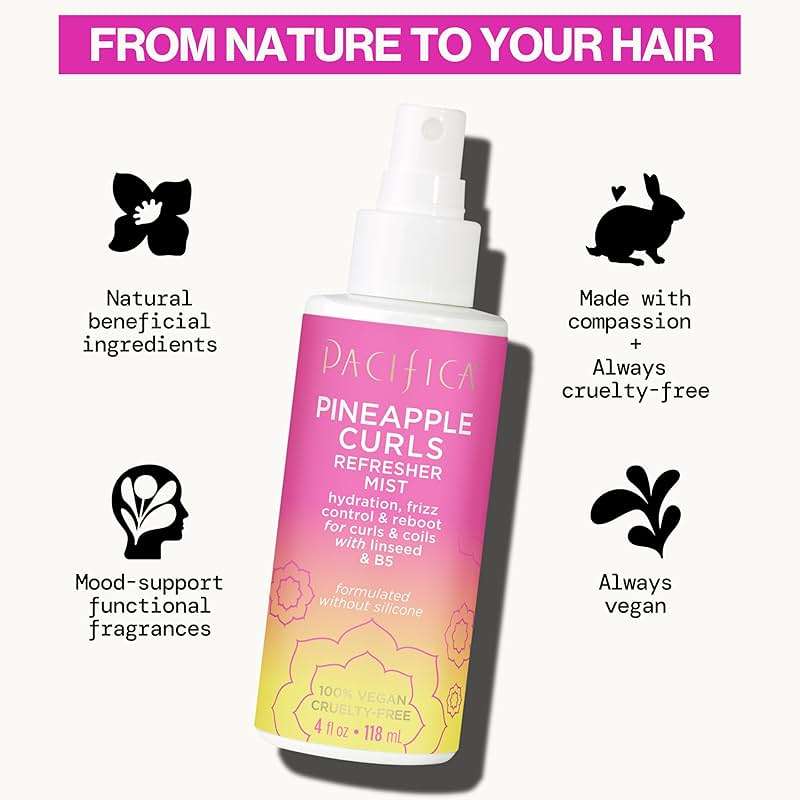 Pacifica Pineapple Curls Refresher Mist - Curl Refresher Spray, with Hyaluronic Acid, Vitamin B5 and Plant Oils, Vegan and Dermatologist Tested Curly Hair Products and Wavy Hair Products - 4 Fl Oz - Image 8
