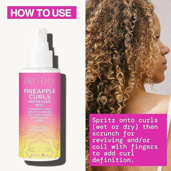 Pacifica Pineapple Curls Refresher Mist - Curl Refresher Spray, with Hyaluronic Acid, Vitamin B5 and Plant Oils, Vegan and Dermatologist Tested Curly Hair Products and Wavy Hair Products - 4 Fl Oz - Image 9