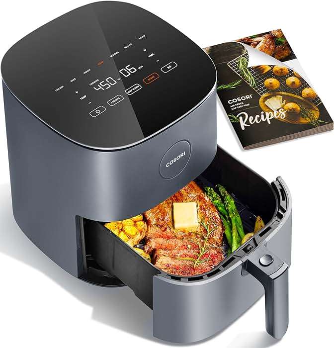 Cosori Air Fryer Pro, Compact 5QT, Ceramic Coating, 7 Presets with Preheat & Keep Warm, 450℉, Easy to use & clean, Shake Reminder, 130+ In-App Recipes, Nonstick & Dishwasher-Safe Basket, Gray - Image 1