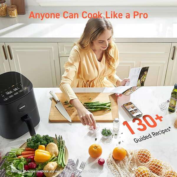 Cosori Air Fryer Pro, Compact 5QT, Ceramic Coating, 7 Presets with Preheat & Keep Warm, 450℉, Easy to use & clean, Shake Reminder, 130+ In-App Recipes, Nonstick & Dishwasher-Safe Basket, Gray - Image 2